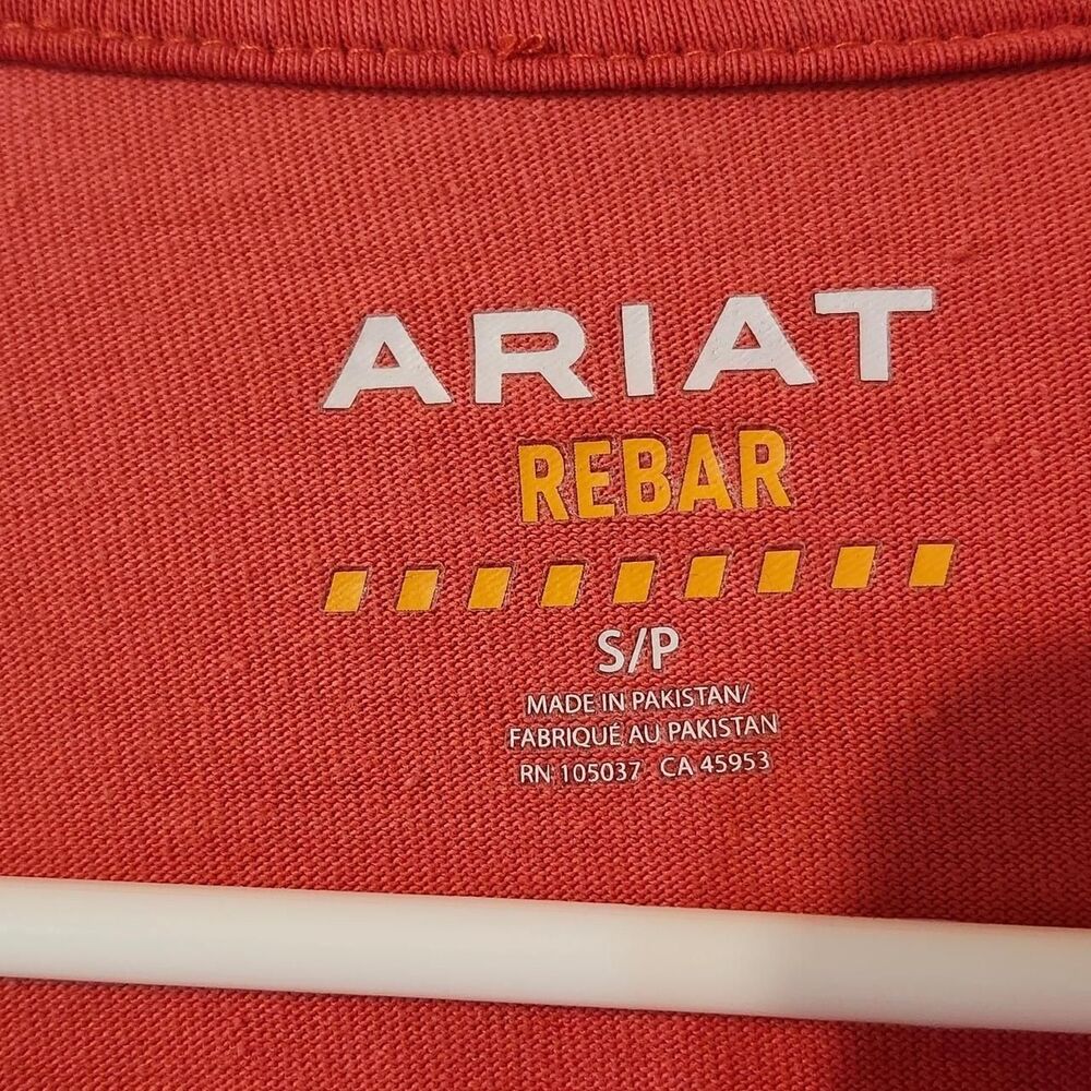 Ariat Rebar Women's Orange Long Sleeve Tee Shirt Blue Spellout Logo - Picture 3 of 4